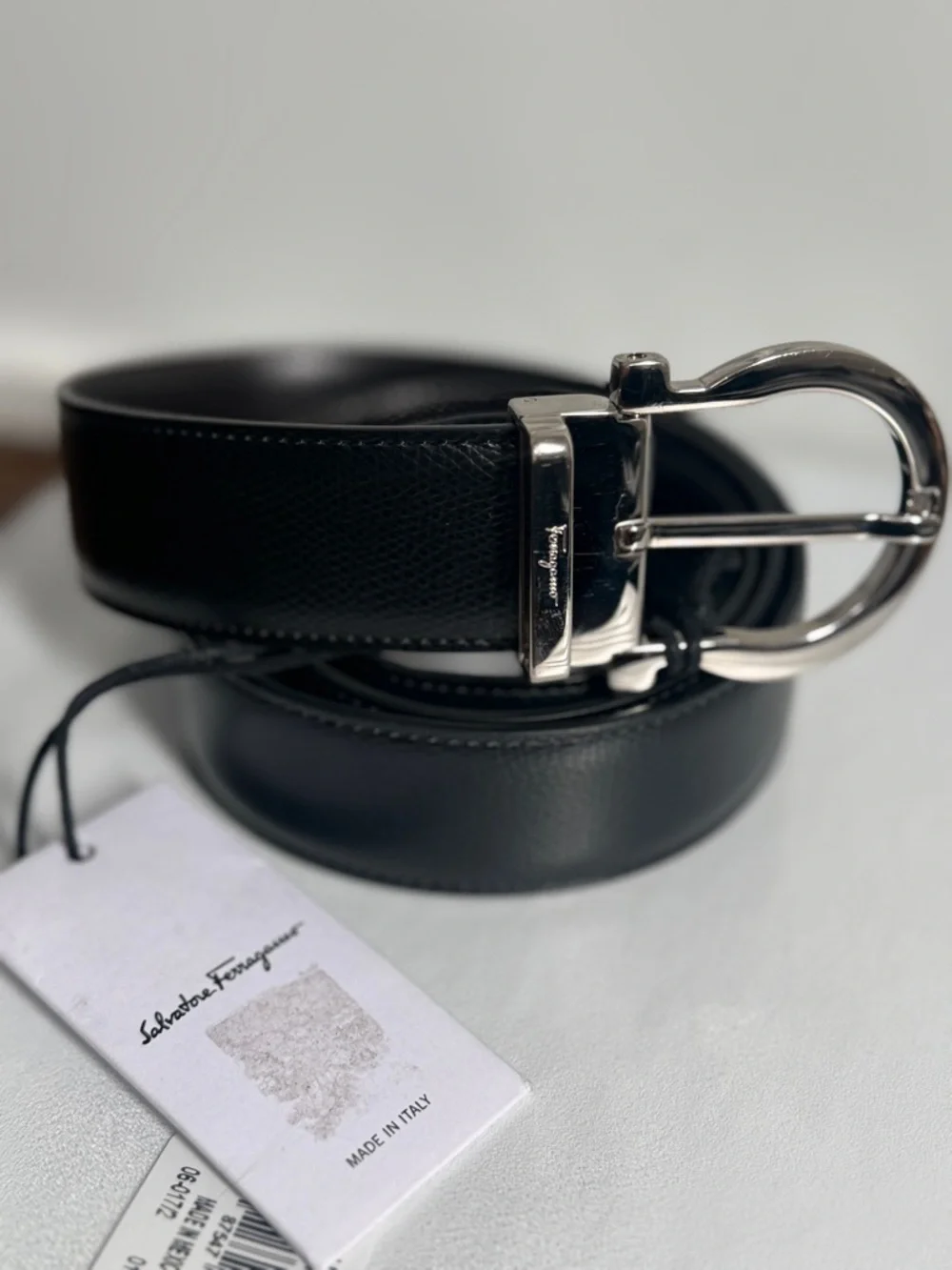 Salvatore Ferragamo Black Leather Belt with Silver Gancini Buckle